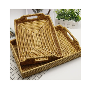 Bandeja de Servir de Ratán Premium Hecha a Mano con Asa de Madera Sólida, Mimbre Natural Ecológico para Té, Café, Comedor, Diseño Rústico - Product Image 2