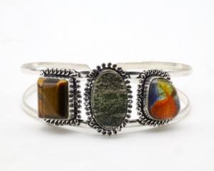 Mix Gemstone German <b>Silver</b> <b>Cuff</b> <b>Bracelet</b> Handmade Adjustable Ethnic Boho Statement Jewelry for Women - Product Image 1