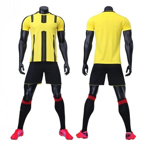 Maillot de football jaune et noir à col en V pour homme, manches courtes, anti-humidité, color-block, en polyester, coupe classique pour adulte - Product Image 4