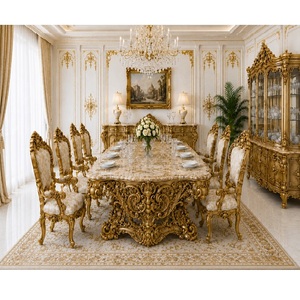 Majestuoso Juego de Mesa y Sillas de Comedor Talladas de Alta Gama, Compra Conjuntos de Comedor de Madera para 8 Personas, Muebles de Comedor con Vitrina - Product Image 1