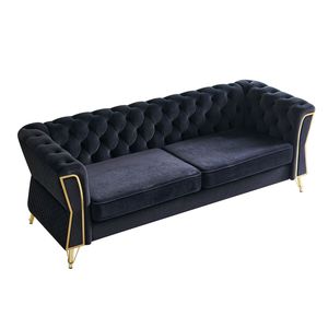 Divano Moderno in Velluto Trapuntato da 87,4 Pollici per Soggiorno, Colore Nero - Product Image 3