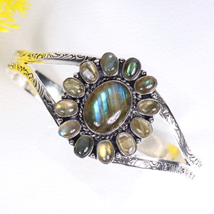 Pulsera de Plata de Ley 925 Hecha a Mano con Gemas, Diseño de Racimo, con Labradorita Natural, Brazalete de Diseñador, Superventas - Product Image 5