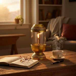 Akhand Jyot Brass Decorative Oil <b>Lamp</b> with Adjustable Bati Holder and Glass Cover 80 ml Gold Finish Akhand Deepak - Product Image 5