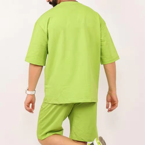 Conjunto de Camiseta y Pantalones Cortos de Algodón Lavado para Hombre, Estilo Verano 2026, Talla Grande, 2 Piezas - Product Image 3