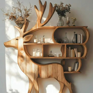 Handcrafted Deer Shaped <b>Solid</b> <b>Wood</b> Bookshelf Creative Animal Design Decorative Floor Display Rack - Product Image 1