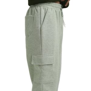 Pantalon de jogging cargo en molleton de coton pour homme, coupe ample, avec cordon de serrage et poches latérales, vente en gros OEM - Product Image 3
