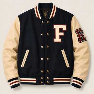 Chaqueta Bomber Varsity Personalizada de Cuero Furat, Cortavientos, Transpirable, con Cierre de Cremallera, Cuello Alto Informal para Hombre - Product Image 5
