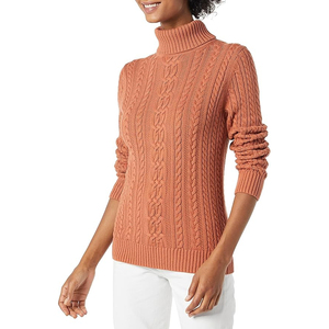 Pull col roulé en maille torsadée pour femme, couleur unie, manches longues, 100 % acrylique, anti-boulochage, décontracté, pour l'automne - Product Image 1