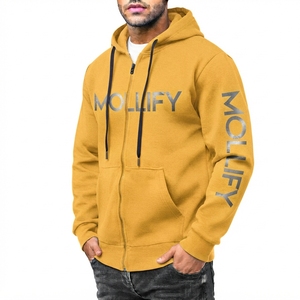 Mollify <b>Men's</b> <b>White</b> Zip-Up Hoodie Regular Fit Cotton Fleece Casual Hooded <b>Sweatshirt</b> with Front Pocket and Sleeve Logo - Product Image 4