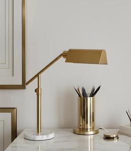 Modern Brass Adjustable Desk Lamp with Marble Base Rectangular Shade Warm White <b>Light</b> for Reading Room Decor - Product Image 3