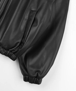 Men's Black PU Leather Bomber <b>Jacket</b> <b>Casual</b> Turn-down Collar Zipper Closure Loose Fit Short Length Autumn Wear - Product Image 2