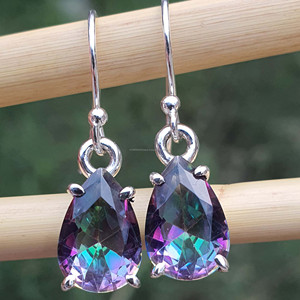 Elegantes Pendientes de Gota de Agua con Topacio Arcoíris Místico, Plata de Ley 925 Chapada en Oro, Regalo de Boda o Compromiso - Product Image 6