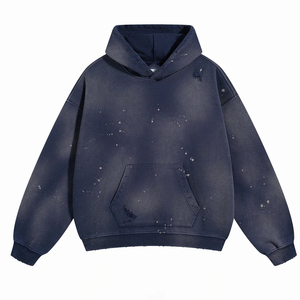 เสื้อฮู้ดดี้แบบขายส่ง 330gsm สีซีดจาง สไตล์วินเทจ สำหรับฤดูใบไม้ผลิและฤดูใบไม้ร่วง คุณภาพระดับ E ไม่มีเชือกผูก สำหรับผู้ชาย สีเทาฟอกกรด - Product Image 3