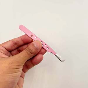 Pince à épiler pour extensions de cils volumineuses de type L, en acier inoxydable rose, pince à cils de beauté, logo personnalisé - Product Image 5