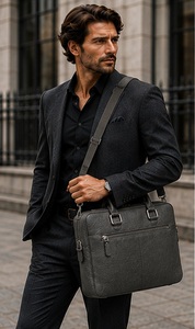 Gravs Sac messager classique en cuir véritable noir pour ordinateur portable de grande taille, souple, rétro, pour le bureau, le travail quotidien, imperméable - Product Image 4