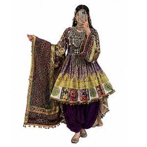 Traditional Indian Pakistani Salwar Kameez Women's Embroidered <b>Mirror</b> Work Dress Floor Length Loose Fit Afghan Kuchi Dress - Product Image 1