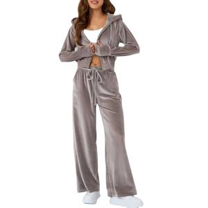 Survêtement avec logo personnalisé avec strass Sweat-shirt zippé et survêtement de jogging Ensemble 2 pièces Survêtement en velours pour hommes et femmes 2026 - Product Image 6