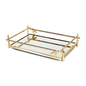 Plateau en verre de qualité supérieure avec poignées dorées, plateau de service décoratif pour la maison et l'hôtel - Product Image 6