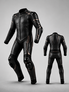 Ensemble veste et pantalon de moto en cuir noir imprimé, imperméable, respirant, coupe-vent, grande taille, logo personnalisé, unisexe - Product Image 1