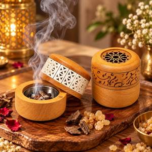 Brûleur de Bakhoor Traditionnel en Résine et Bois, Porte-Madkhan Arabe, Encens Oud, Parfum Religieux, Fait Main, Ramadan, Aïd, Qualité Premium - Product Image 4