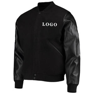 Chaqueta Varsity Negra para Hombre con Ribete Naranja, Mangas de Cuero PU, Logotipo Bordado en la Parte Delantera, Cuello Camisero, Casual, Invierno, Impermeable - Product Image 3