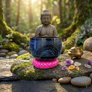 Bol chantant tibétain fait main en bronze, instrument de percussion pour la méditation, la guérison sonore et la pratique du yoga, avec marteau en bois - Product Image 3