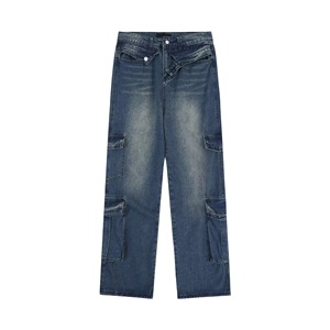 Nouveau Jean en Denim Vintage pour Homme, Coupe Droite, Non Déchiré, Lavé, Extensible, Patchwork Uni, Brodé, Hiver, Jeune, Vente en Gros - Product Image 5