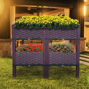 Set di 4 Fioriere Rialzate in Plastica con Gambe per Piante da Interno ed Esterno - Product Image 6