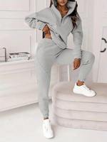 Ensemble de survêtement décontracté pour femme en molleton uni deux pièces avec sweat-shirt demi-zip et pantalon de jogging, personnalisable et respectueux de l'environnement