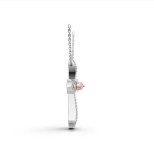 Collier pendentif croix religieuse en or 18 carats avec diamant de laboratoire et perle rose au centre, bijoux fins pour femmes - Product Image 2
