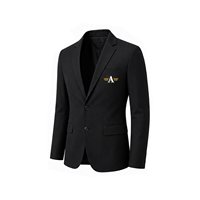 Veste de costume noire pour homme, style britannique, avec logo brodé sur le devant, simple boutonnage, col cranté, en polyester infroissable