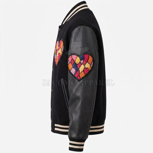 Veste universitaire décontractée pour homme avec manches en cuir, patch brodé personnalisé, corps en mélange de laine et boutons-pression, style universitaire - Product Image 3