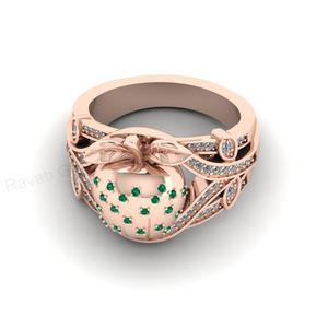 Anillo de Plata 925 con Baño de Oro, Diseño de Manzana con Circonitas Cúbicas Redondas, Joyería Fina para Mujer, Superventas - Product Image 3