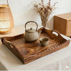 Plateau de service en noyer personnalisé, plateau en bois gravé sur mesure, usage domestique - Product Image 3