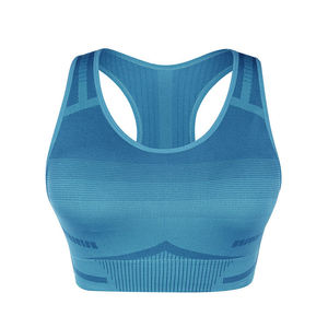 Soutien-gorge de sport pour femme, bretelles croisées, maintien moyen, respirant, sans coutures, couleur unie, design à bordures contrastées - Product Image 4
