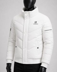 Premium Quality <b>Men's</b> <b>White</b> Puffer <b>Jacket</b> Stand Collar Windproof Polyester Winter Sporty <b>Jacket</b> with Zipper Closure and Logo - Product Image 3