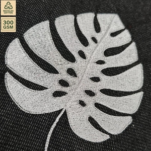 กระเป๋าผ้าเดนิมปักลายใบไม้แบบกำหนดเอง 300 GSM พร้อมกระเป๋าใบเล็กเข้าชุด 35x35 ซม. ของขวัญส่งเสริมการขายแบบใช้ซ้ำได้ ผู้ผลิต OEM ODM ขายส่ง - Product Image 4