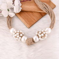 Collier en jute plaqué or fait main avec perles, bijoux tendance bohème écologiques pour femmes, cadeau