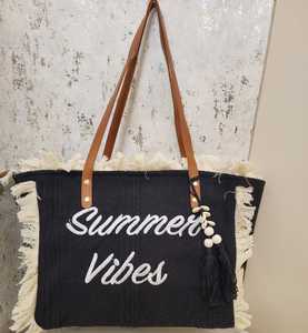 กระเป๋าผ้าแคนวาสขนาดใหญ่ลายซัมเมอร์ไวบ์ส พร้อมพู่ห้อย สำหรับผู้หญิง ใช้ได้ทั้งเดินทางและใช้ในชีวิตประจำวัน - Product Image 2