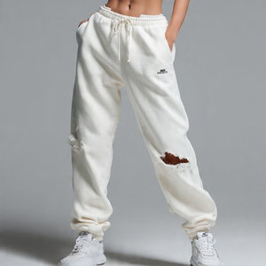 Pantalon de jogging épais et déchiré pour femme, style streetwear hiver, en molleton, idéal comme pantalon de pyjama - Product Image 2