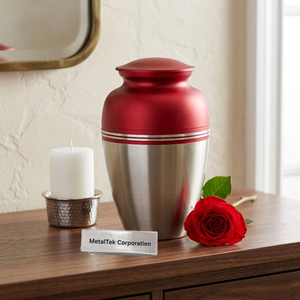 Classic Two Tone Brass Cremation Urn for Human Ashes Red & Gold Funeral Memorial Urns Metal Burial Keepsake Decorative <b>Jars</b> Urns - Product Image 3