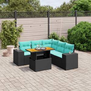 ชุดโซฟาลานบ้านหวายโพลีสีดำ 6 ชิ้นพร้อมชุดเบาะรองนั่งในสวน - Product Image 1