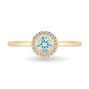 Anillo de Oro de 14K con Diamante Cultivado en Laboratorio de Aguamarina de Corte Redondo, Anillo de Halo con Diamante Genuino para Ella, Piedra de Nacimiento de Marzo - Product Image 1