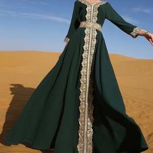 Elegant <b>Green</b> Chiffon Luxury Maxi Dress V-Neck Long Sleeve Embroidered Rhinestone A-Line Gown Handmade Solid Color Evening Dress - Product Image 4