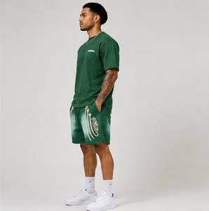 Shorts Bermuda Verts Imprimés Alpha pour Hommes avec Motif Étoile, Taille Élastique Décontractée, en Coton Respirant, Brodés - Product Image 2