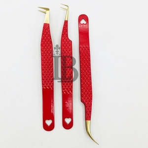 แหนบต่อขนตาสแตนเลสแบบยั่งยืนขายดี สีแดง ปลายสีทอง โค้งมน กำลังเป็นที่นิยม - Product Image 4
