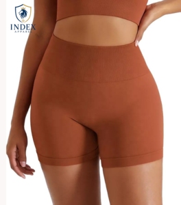 INDEX APPAREL High Waist Solid Color Knitted Sporty <b>Shorts</b> <b>Women</b> Spandex Nylon Breathable <b>Compression</b> Yoga <b>Shorts</b> - Product Image 1