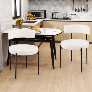 2 chaises de salle à manger rembourrées en sherpa blanc avec dossier incurvé ergonomique et assise ronde large - Product Image 2