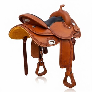 Selle Western en cuir avec quincaillerie en acier inoxydable, arceau en plastique marron confortable - Product Image 3