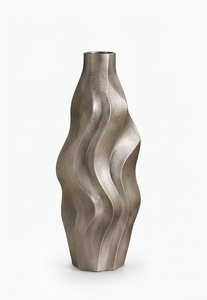 Contemporary Metallic Silver Vase Unique Organic Wavy Design <b>Tall</b> Flower <b>Pot</b> for Living Room Interior Design Bulk Supply - Product Image 4